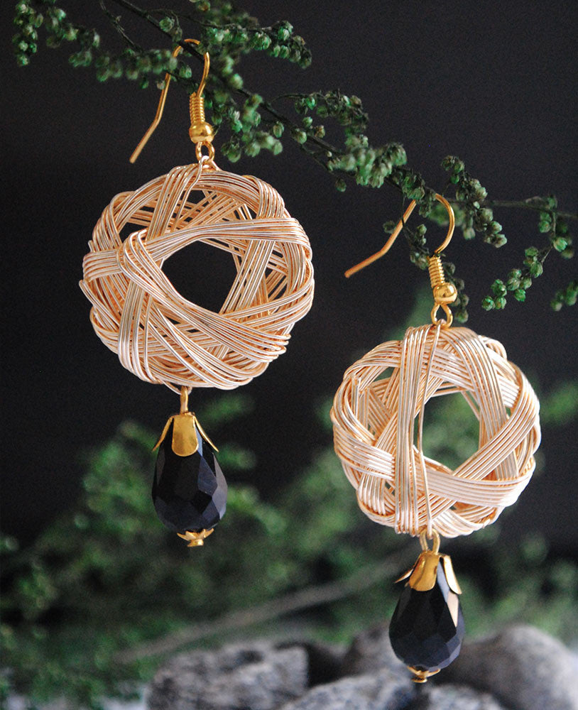 golden wire mesh earrings