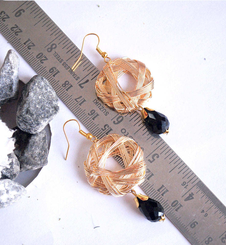 golden wire mesh earrings