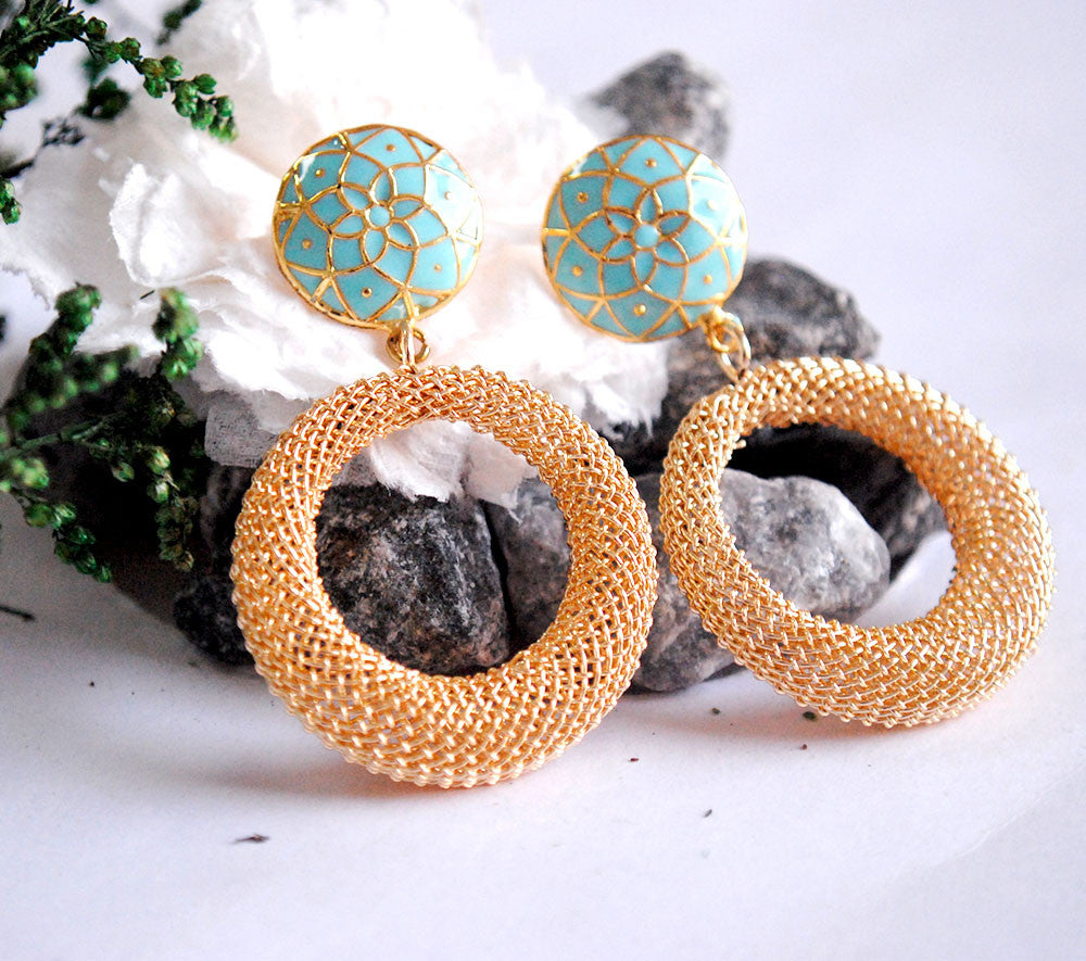 golden mesh turquoise treasure earrings