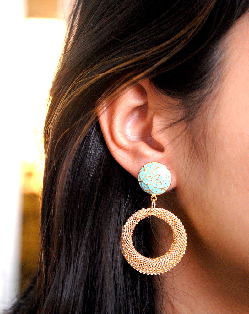 golden mesh turquoise treasure earrings