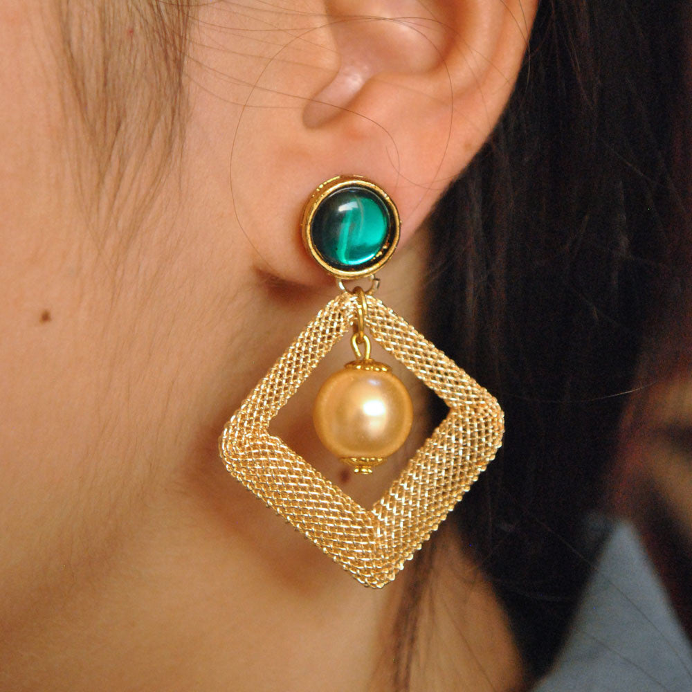 green glass kundan stud earrings