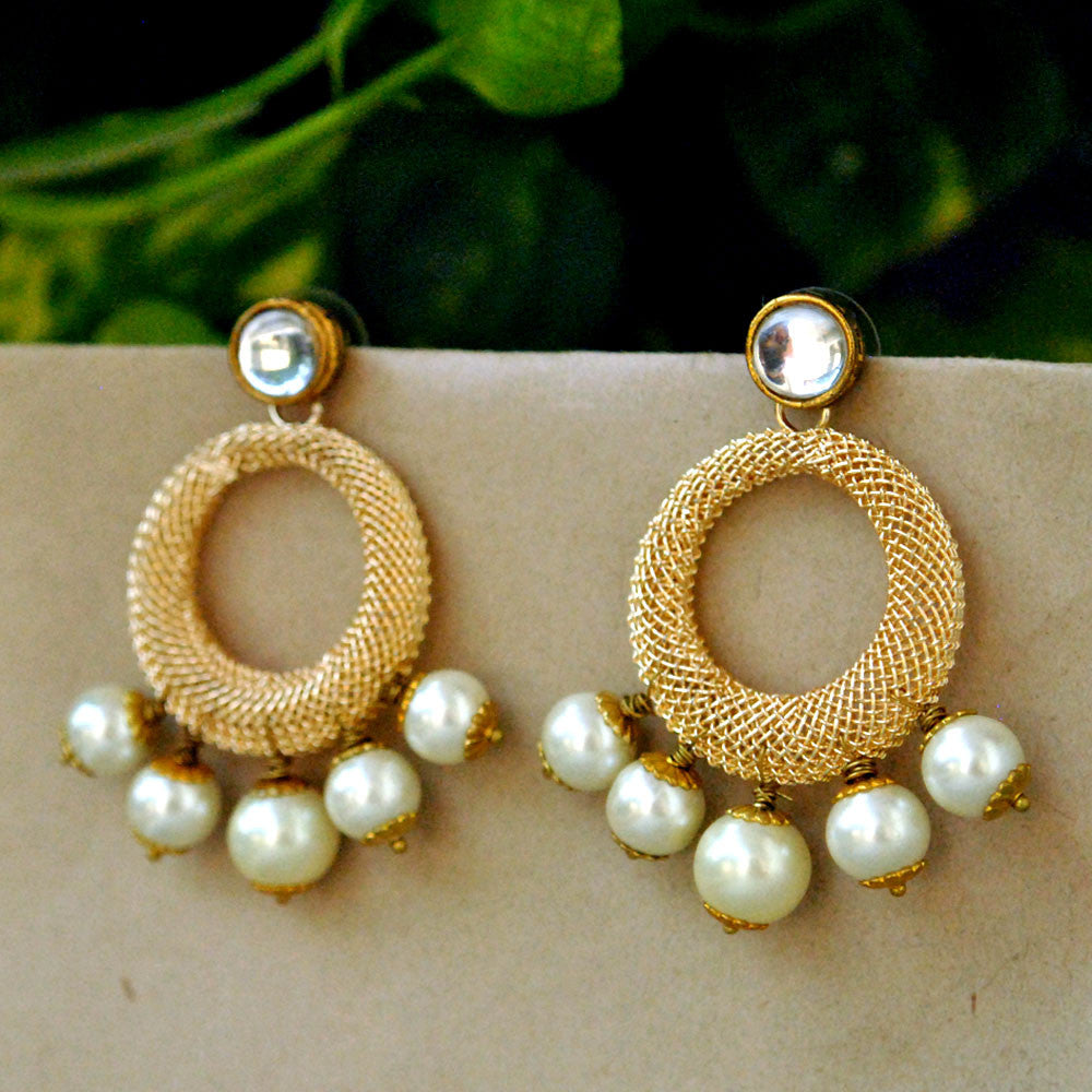 white glass kundan dangle earrings