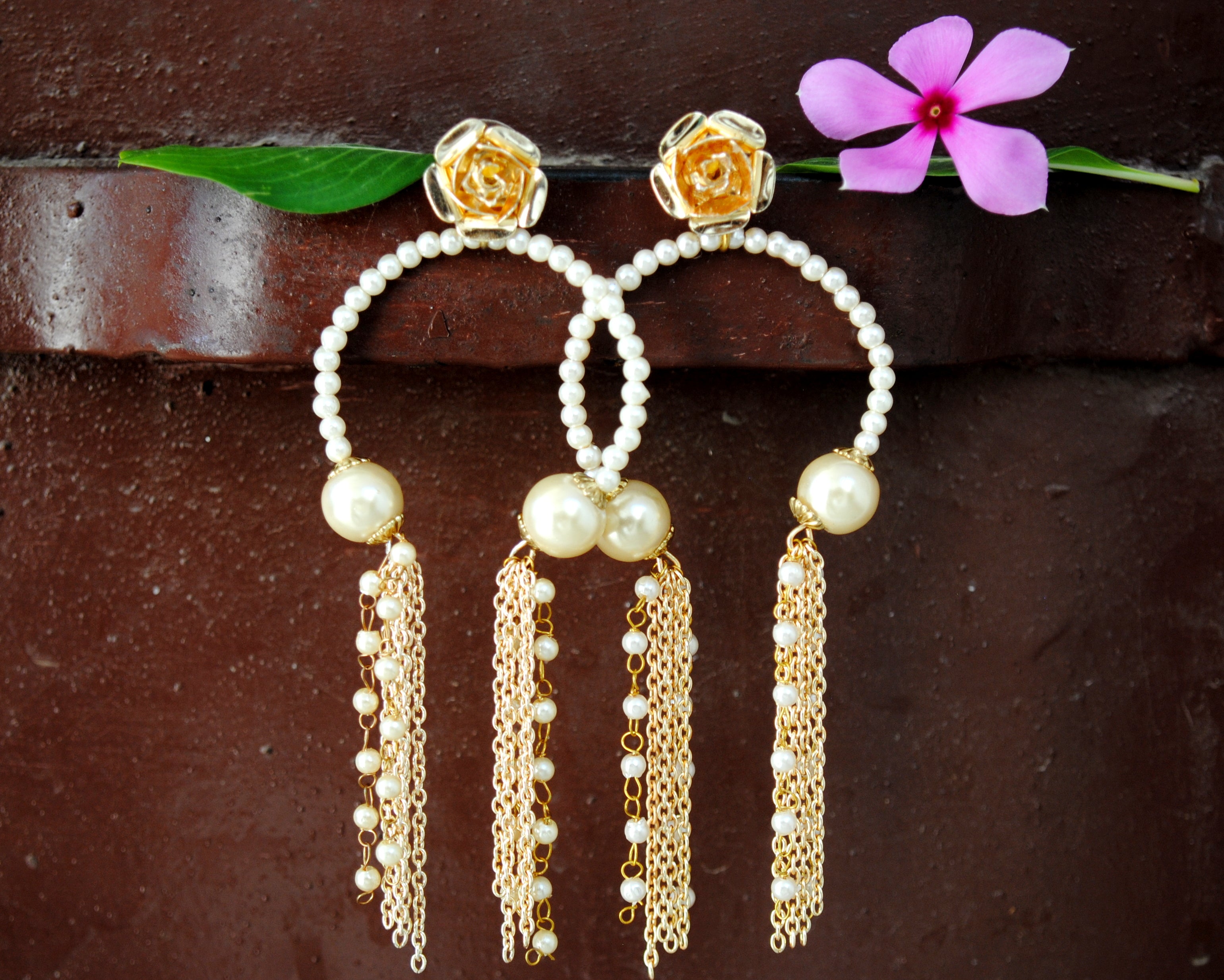 white pearl inverted hoops earrings