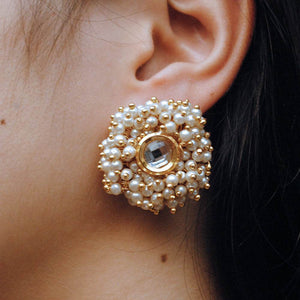 Traditional Kundan earrings in gold-tone, perfect for weddings and festive wear