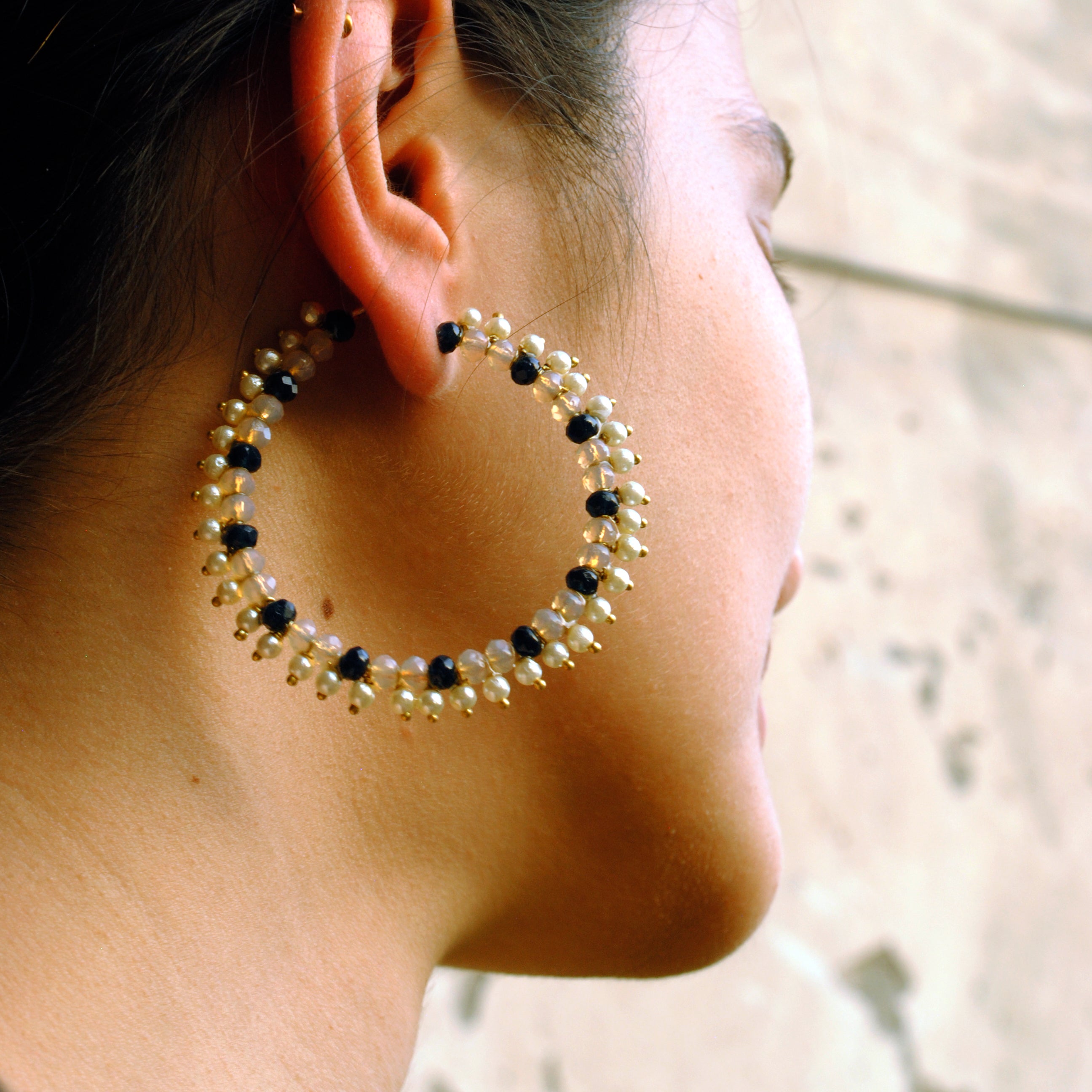 colorful pearls hoops earrings