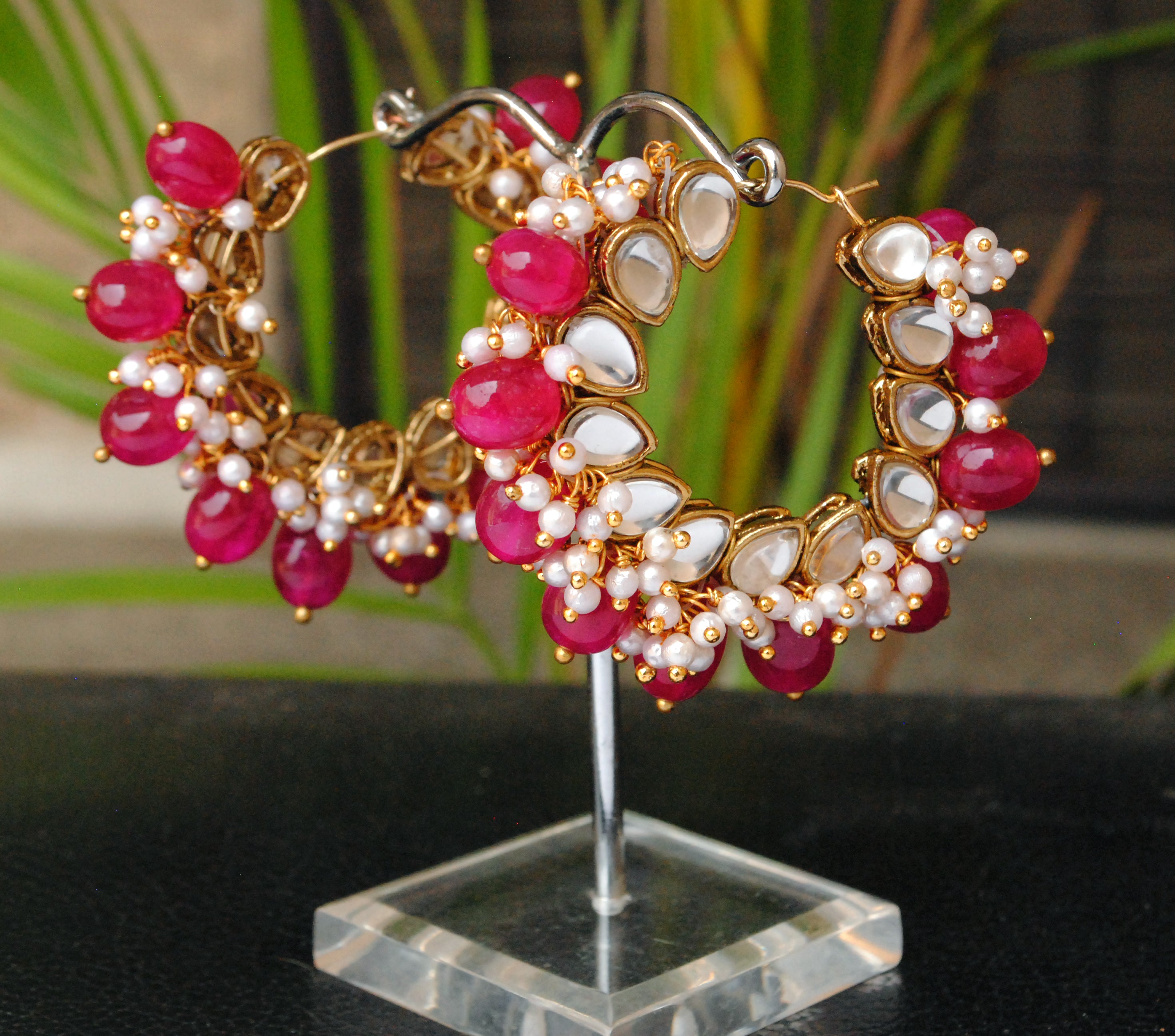 red beads hoops earrings