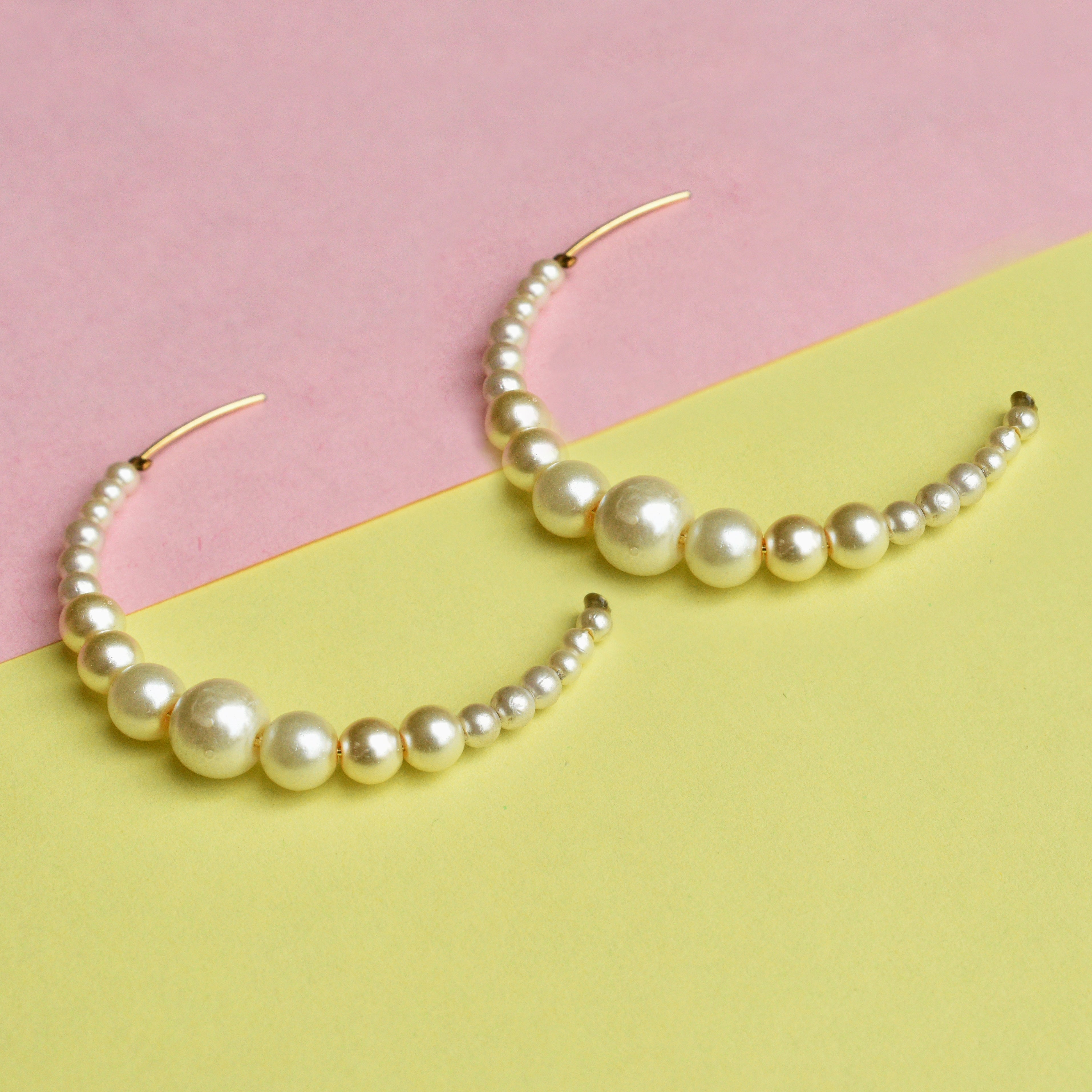 faux pearls half hoop earrings