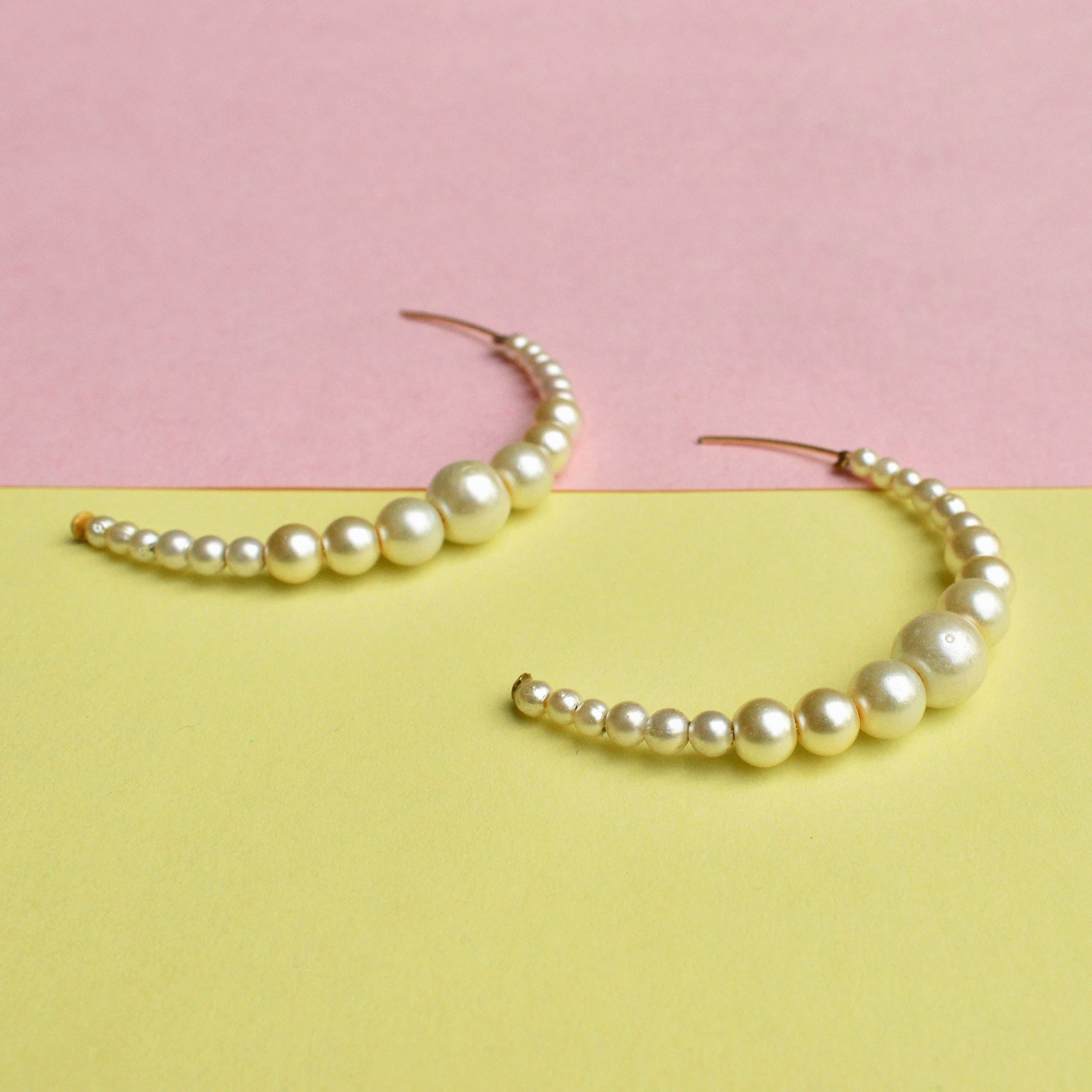 14Kt Gold Earrings - Mini Hoop Earrings - Faux Pearl Earrings - Lulus