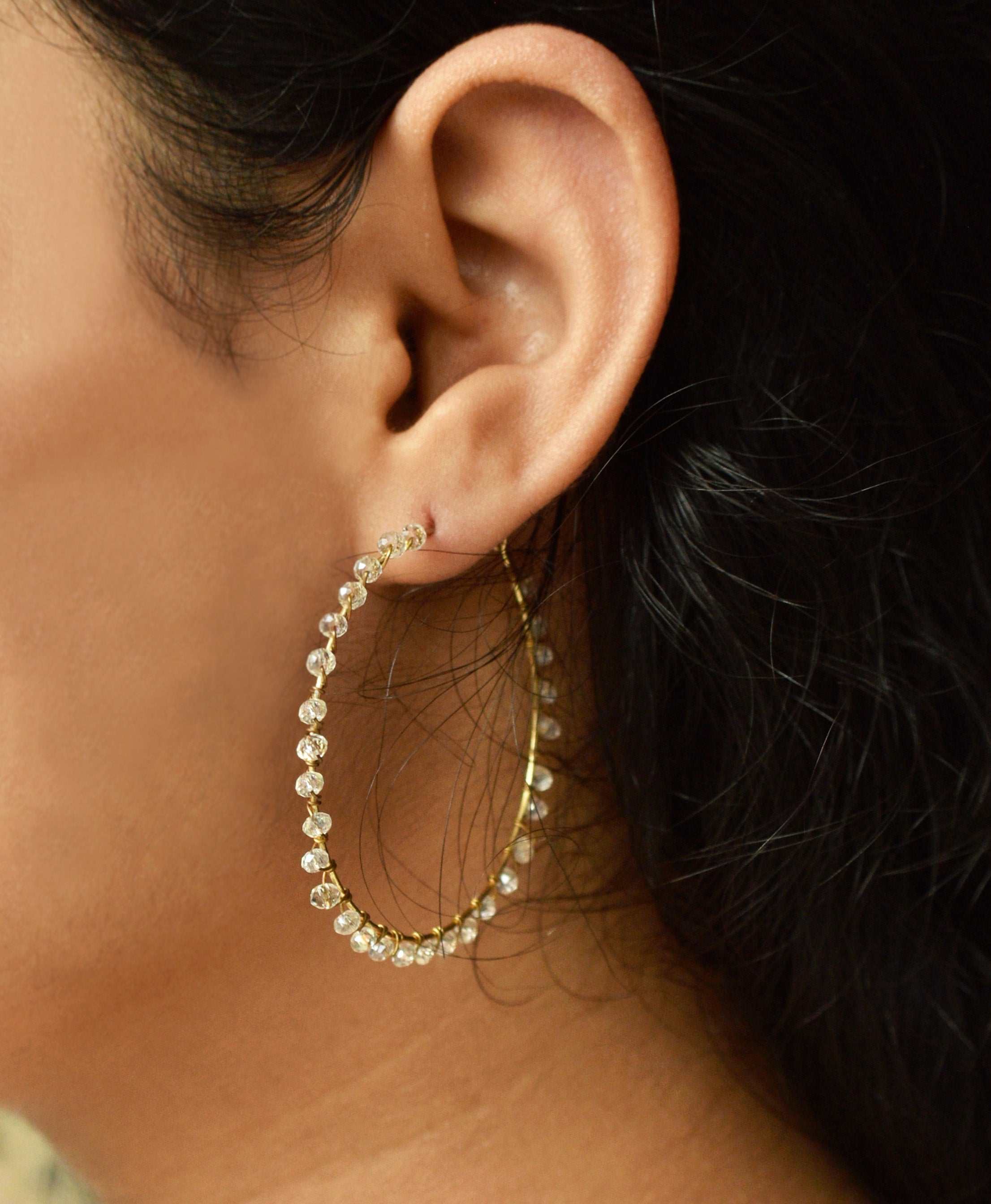 white glass beads earrings