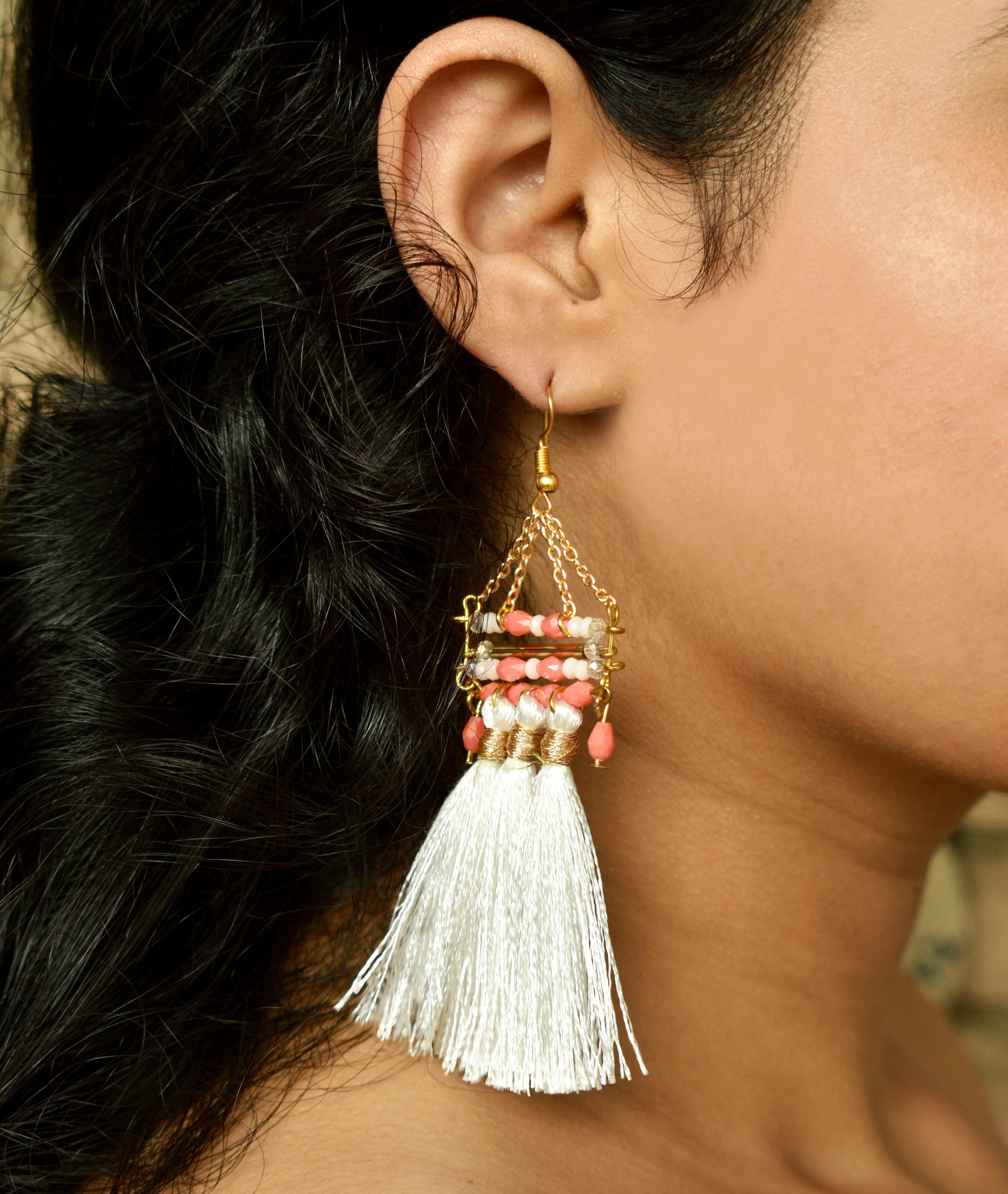 glass beads tassel earrings