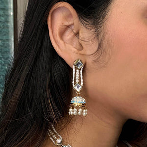 Traditional Kundan earrings in gold-tone, perfect for weddings and festive wear