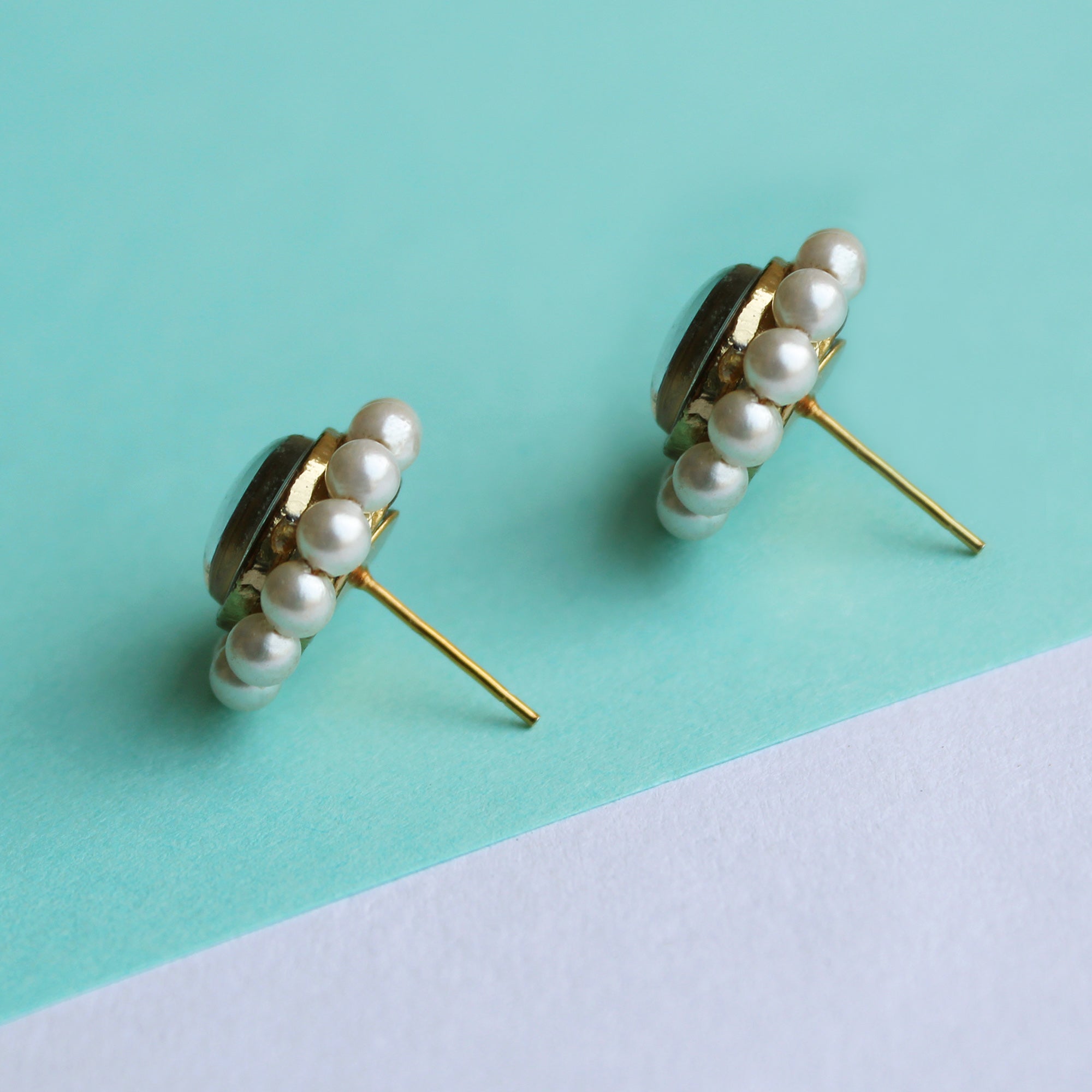 white glass kundan earrings
