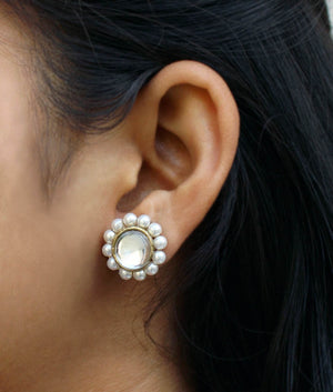 Traditional Kundan earrings in gold-tone, perfect for weddings and festive wear