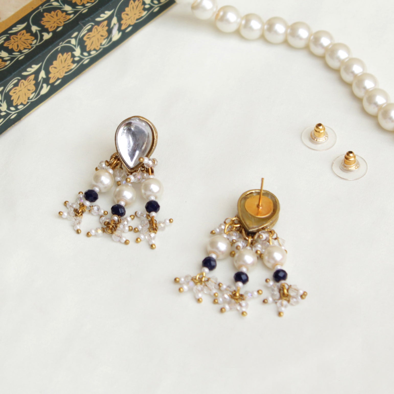 white glass kundan earrings