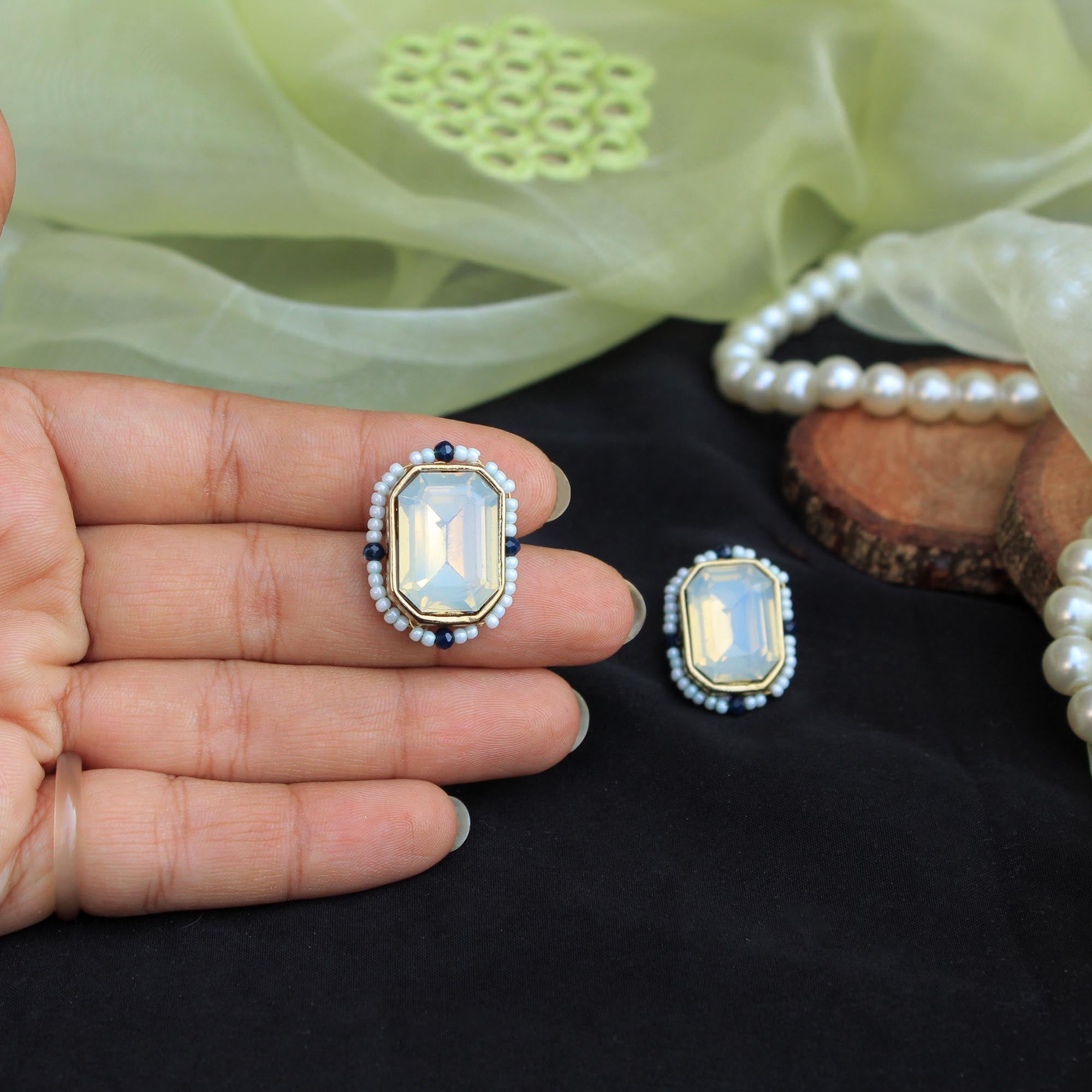 Moonstone Raw Crystal Stud Earring (RBM-RCYE-2) | Rananjay Exports