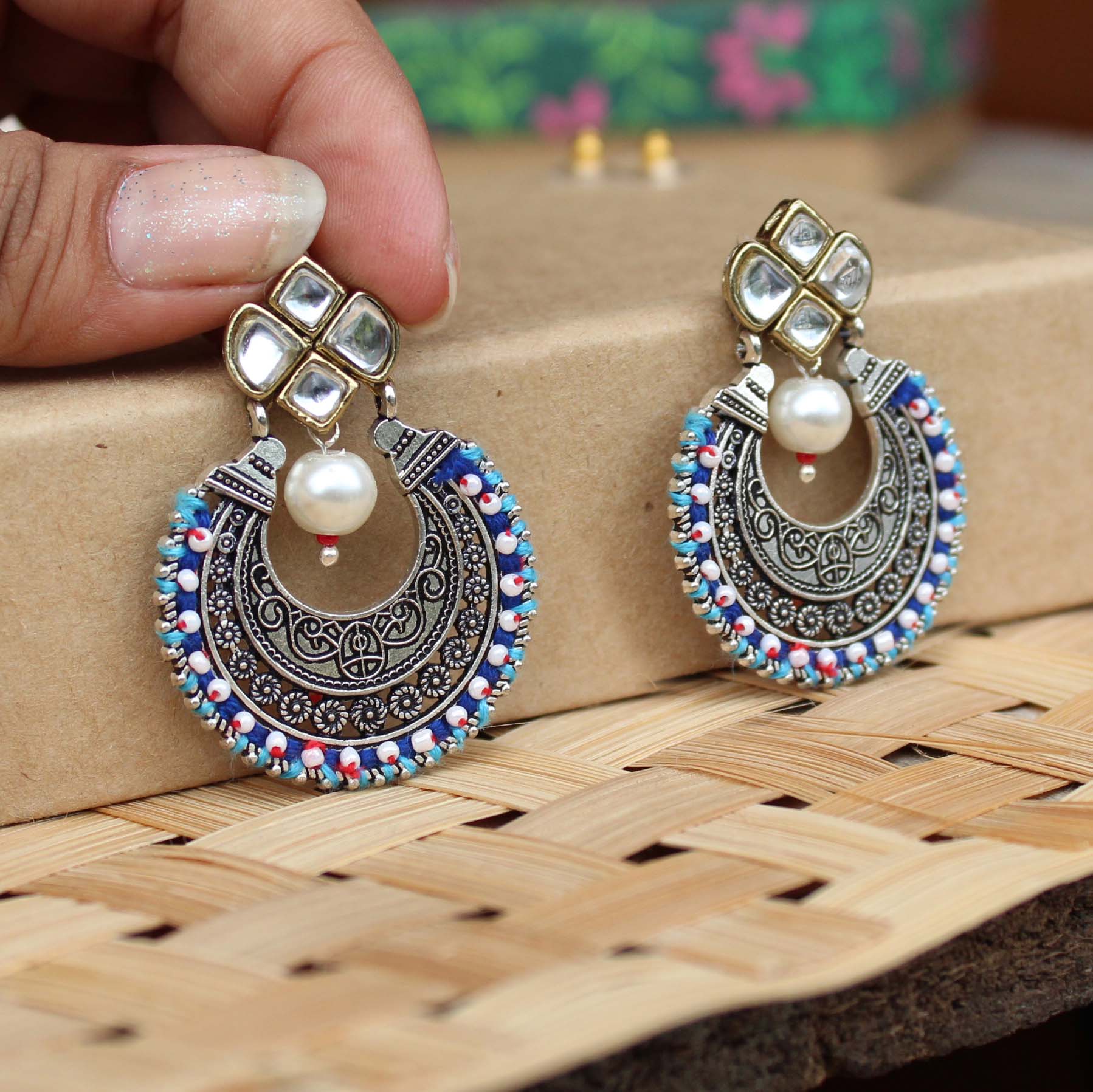 Chandbali Earrings | Unique designs, Antique Gold & Rhodium with pearls