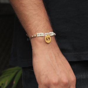 BeAbhika White Peach Pearl Personalised Initial Rakhi Gold Tone Lightweight Easy To Tie Customised Name Letter Rakhi Available At Best Price In India Online COD Available Send Rakhi To Brother Small Brother Big Brother Younger Brother Send Rakhi Abroad With Roli Chawal Capsules Designer Unqiue Famous 