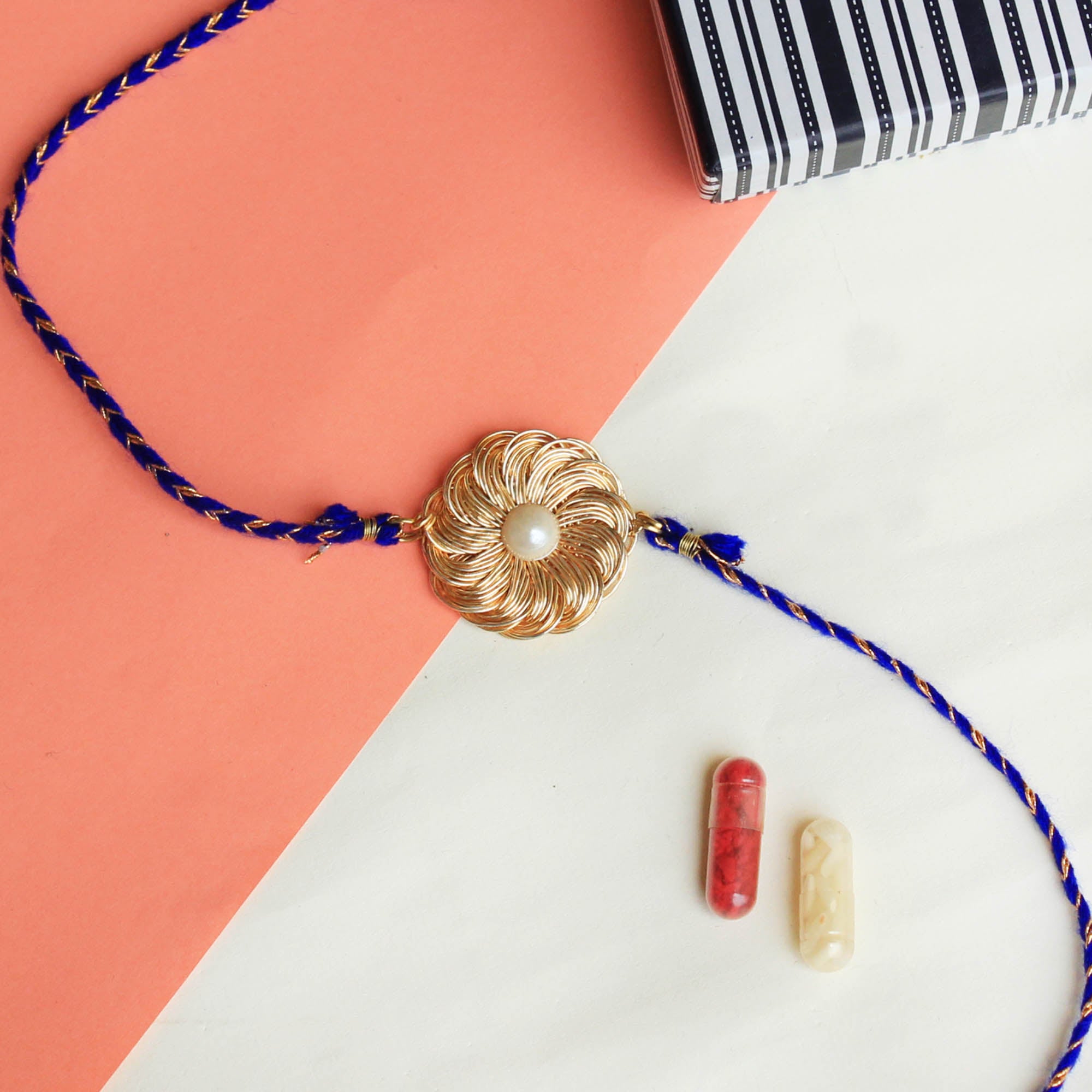 BeAbhika White Pearl Gold Tone Mesh Rakhi Available At Best Price In India Online COD Available Send Rakhi To Brother For Small Brother Big Brother Younger Brother Send Rakhi Abroad With Roli Chawal Capsules Designer Unqiue Famous 