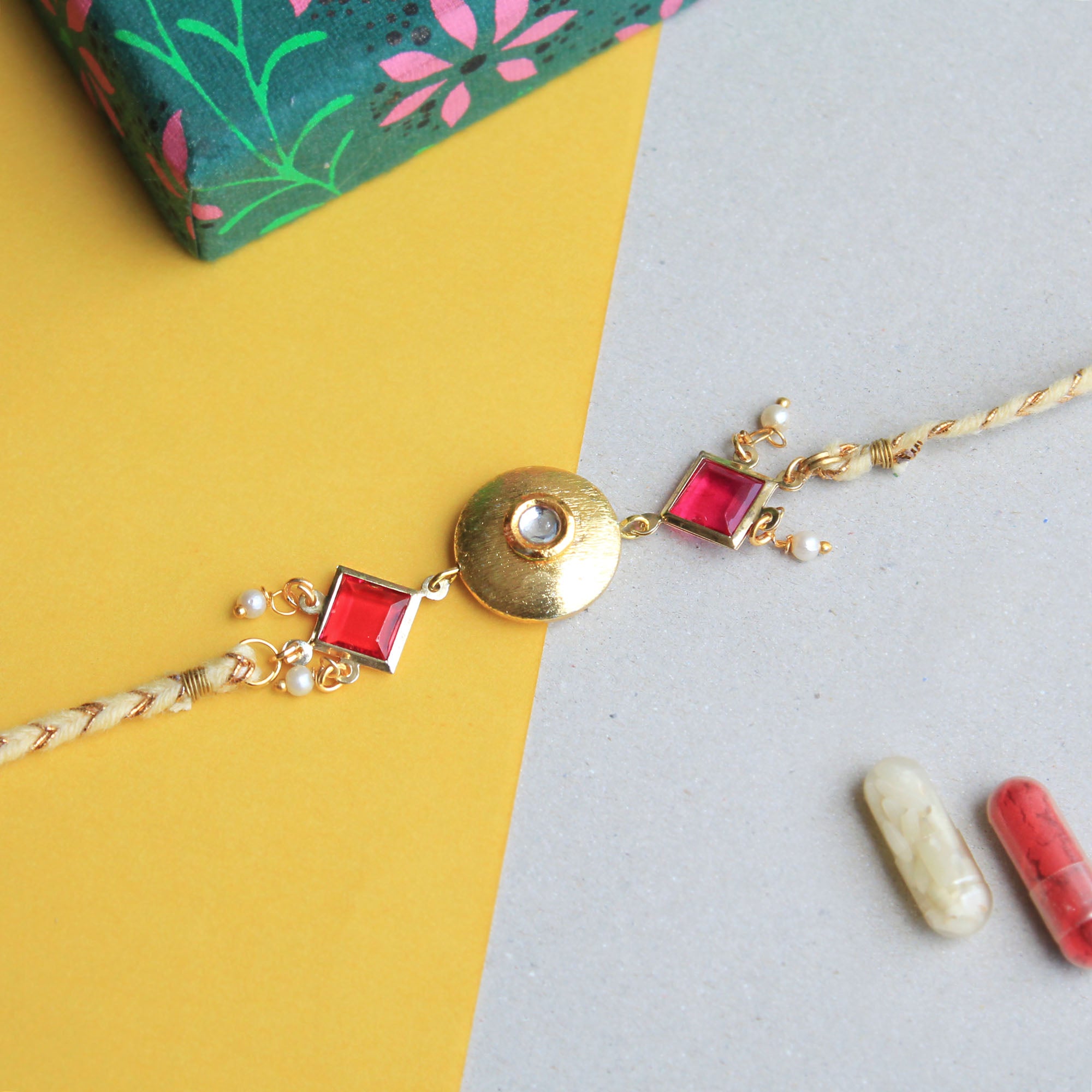 Pink Kundan Crescent Rakhi