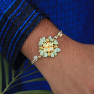 BeAbhika Green Stone Enamel Kundan Brass Rakhi Lightweight Easy To Tie Rakhi Available At Best Price In India Online COD Available Send Rakhi To Brother Small Brother Big Brother Younger Brother Send Rakhi Abroad With Roli Chawal Capsules Designer Unqiue Famous 