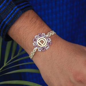 BeAbhika Purple Beads Gold Tone Personalised Name Initial Rakhi Customised Name Letter Alphabet Rakhi Lightweight Easy To Tie Rakhi Available At Best Price In India Online COD Available Send Rakhi To Brother Small Brother Big Brother Younger Brother Send Rakhi Abroad With Roli Chawal Capsules Designer Unqiue Famous 
