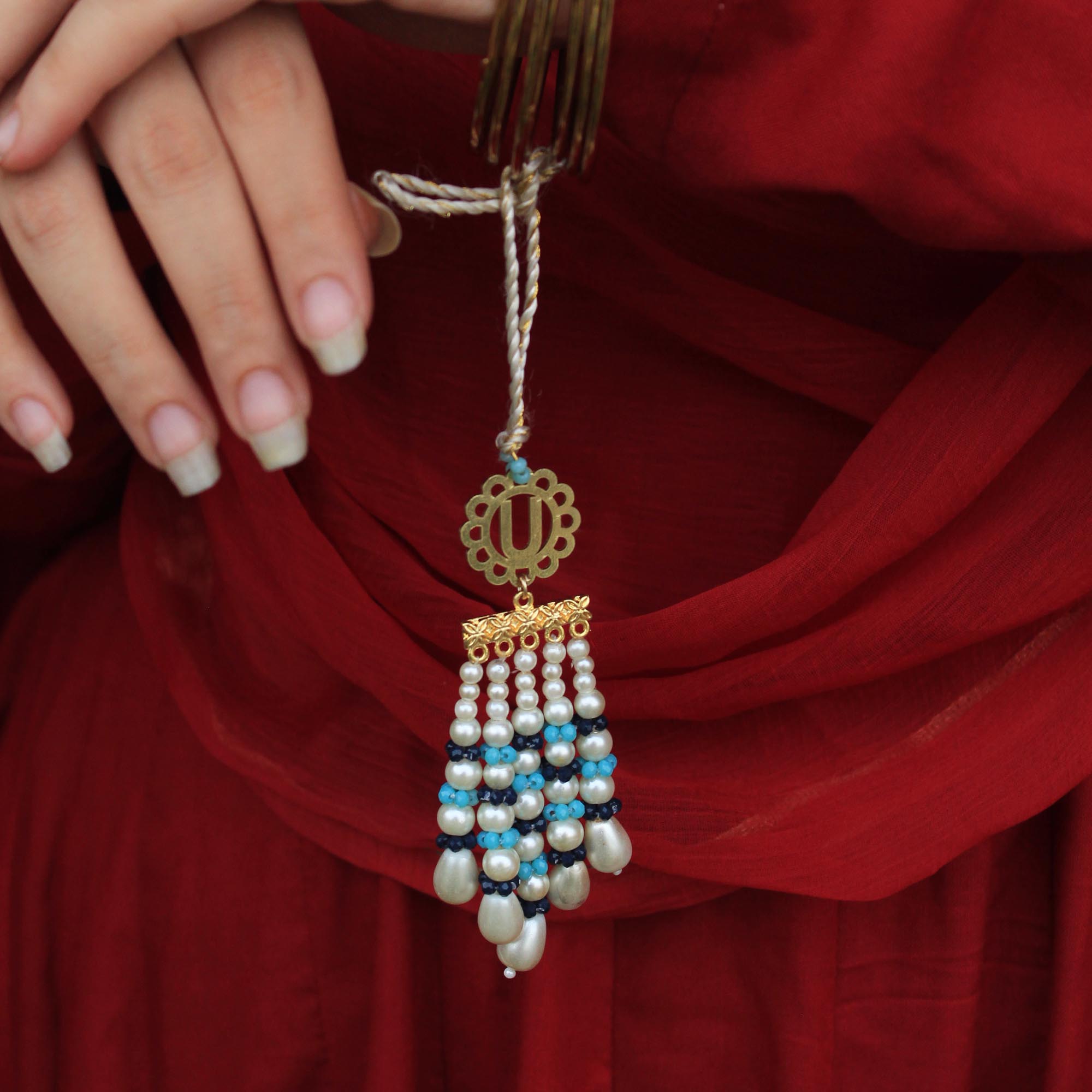 Azure Pearl & Beads Rakhi & Lumba Set