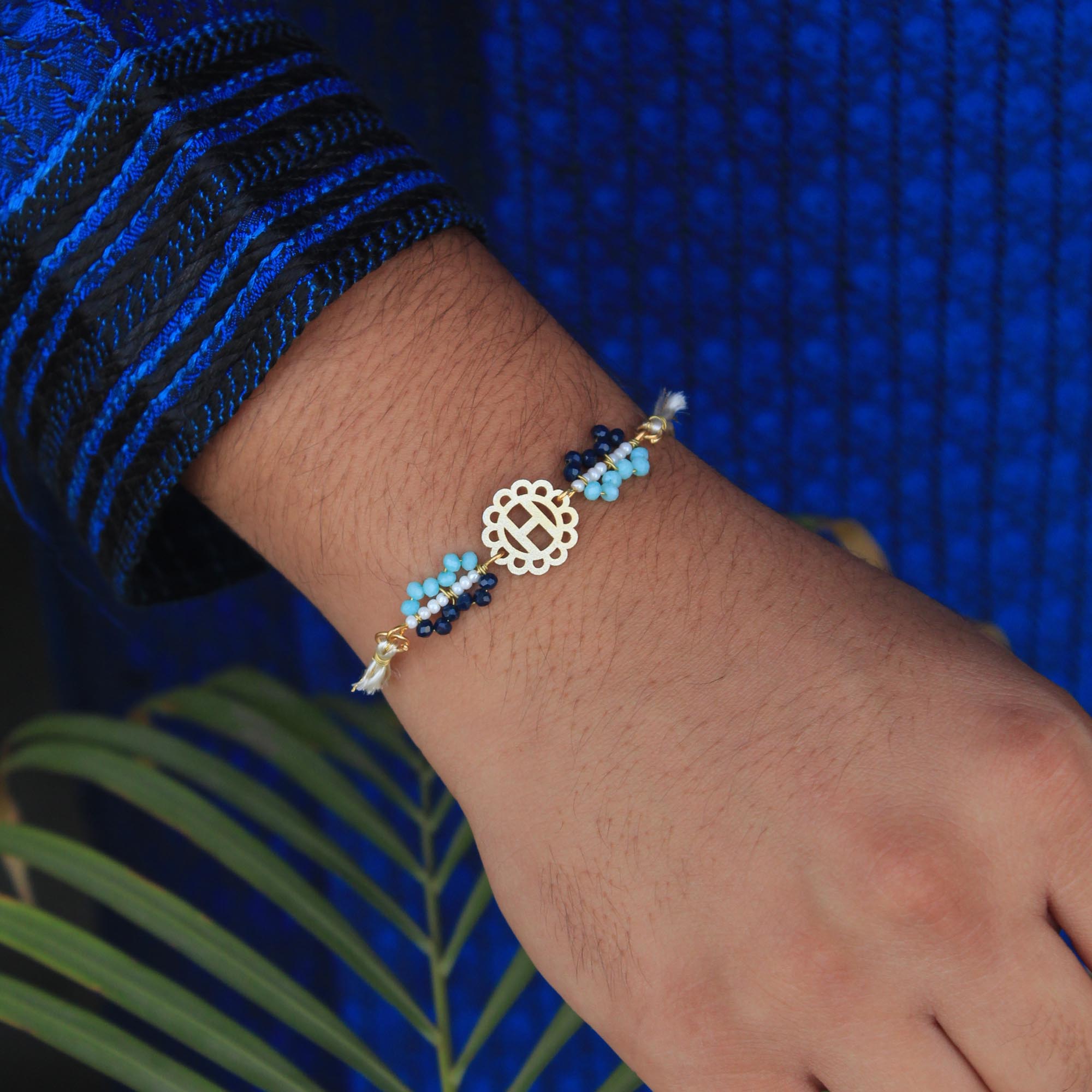 Azure Pearl & Beads Rakhi & Lumba Set