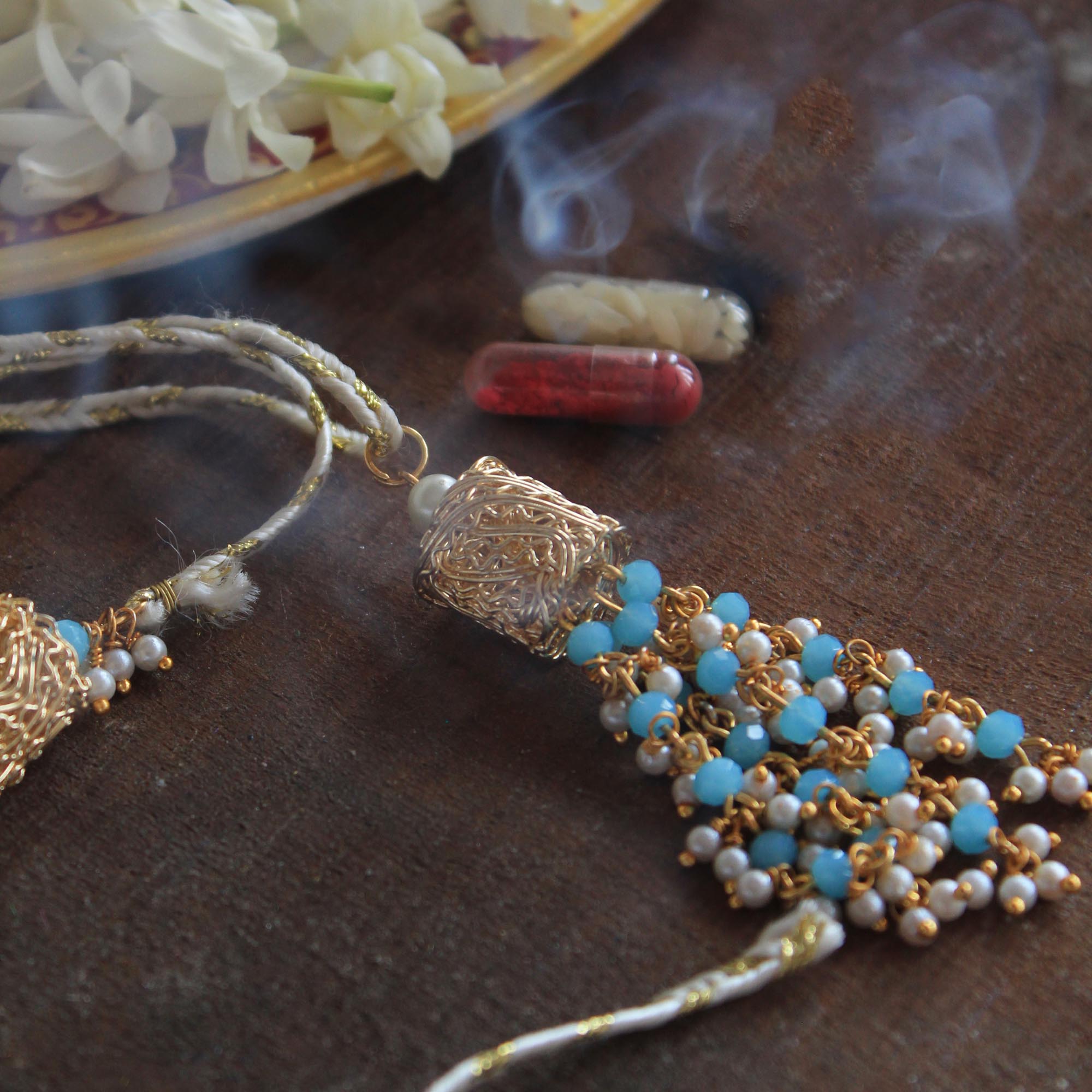 Dazzling Mesh & Pearl Rakhi Lumba Set