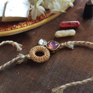 BeAbhika Gold Tone Rakhi Purple Kundan Golden Color Lightweight Easy To Tie Rakhi Available At Best Price In India Online COD Available Send Rakhi To Brother Small Brother Big Brother Younger Brother Send Rakhi Abroad With Roli Chawal Capsules Designer Unqiue Famous 
