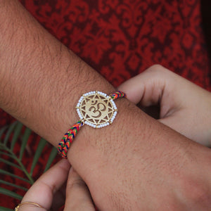 BeAbhika Gold Tone Om Design White Beads Hindu Religious Swastik Rakhi Designer Unqiue Famous Rakhi Lightweight Easy To Tie Rakhi Available At Best Price In India Online COD Available Send Rakhi To Brother Small Brother Big Brother Younger Brother Send Rakhi Abroad With Roli Chawal Capsules