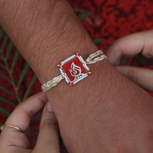 BeAbhika Gold Tone Earth Fire Nature Inspired Rakhi Red Acrylic Designer Unqiue Famous Rakhi Lightweight Easy To Tie Rakhi Available At Best Price In India Online COD Available Send Rakhi To Brother Small Brother Big Brother Younger Brother Send Rakhi Abroad With Roli Chawal Capsules