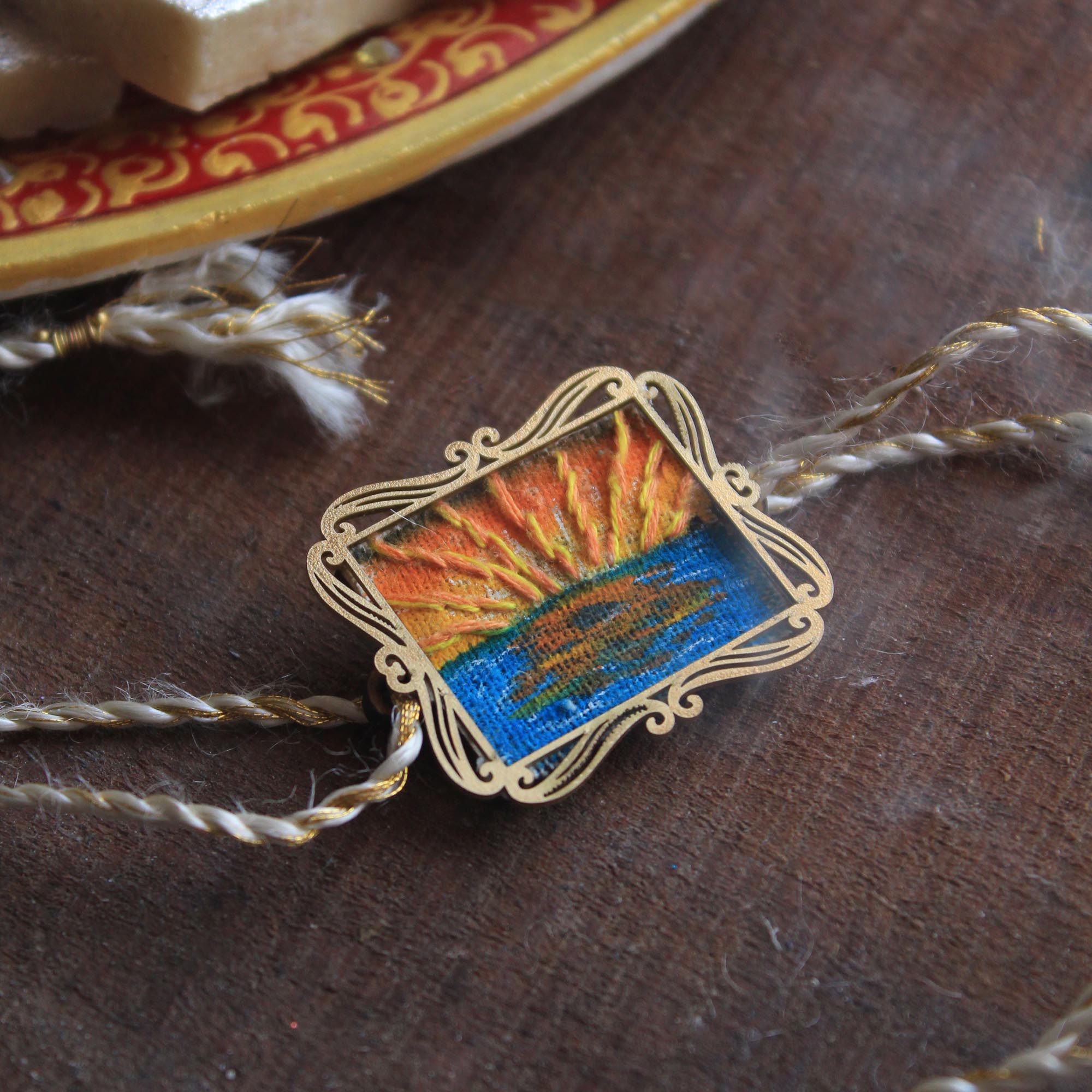 BeAbhika Hand Embroidered Rakhi Sunset Beach Lover Bro Rakhi With Fridge Magnet Designer Unqiue Famous Rakhi Lightweight Easy To Tie Rakhi Available At Best Price In India Online COD Available Send Rakhi To Brother Small Brother Big Brother Younger Brother Send Rakhi Abroad With Roli Chawal Capsules