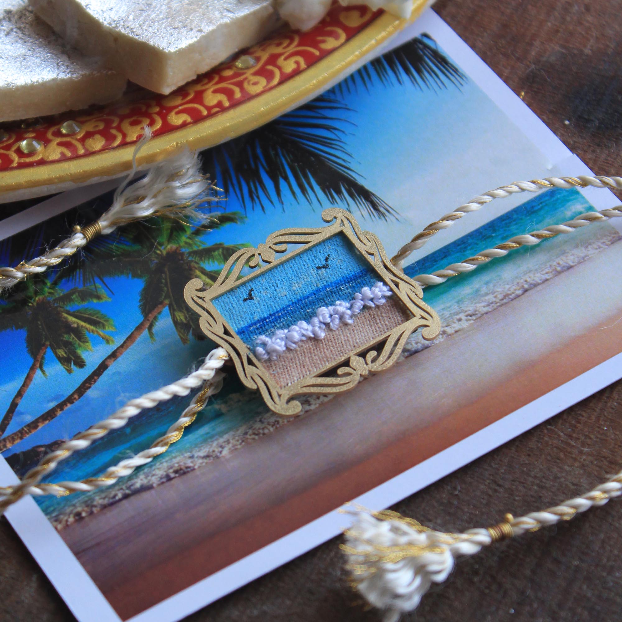 BeAbhika Hand Embroidered Beach Waves Beach Lover Bro Rakhi With Fridge Magnet Designer Unqiue Famous Rakhi Lightweight Easy To Tie Rakhi Available At Best Price In India Online COD Available Send Rakhi To Brother Small Brother Big Brother Younger Brother Send Rakhi Abroad With Roli Chawal Capsules