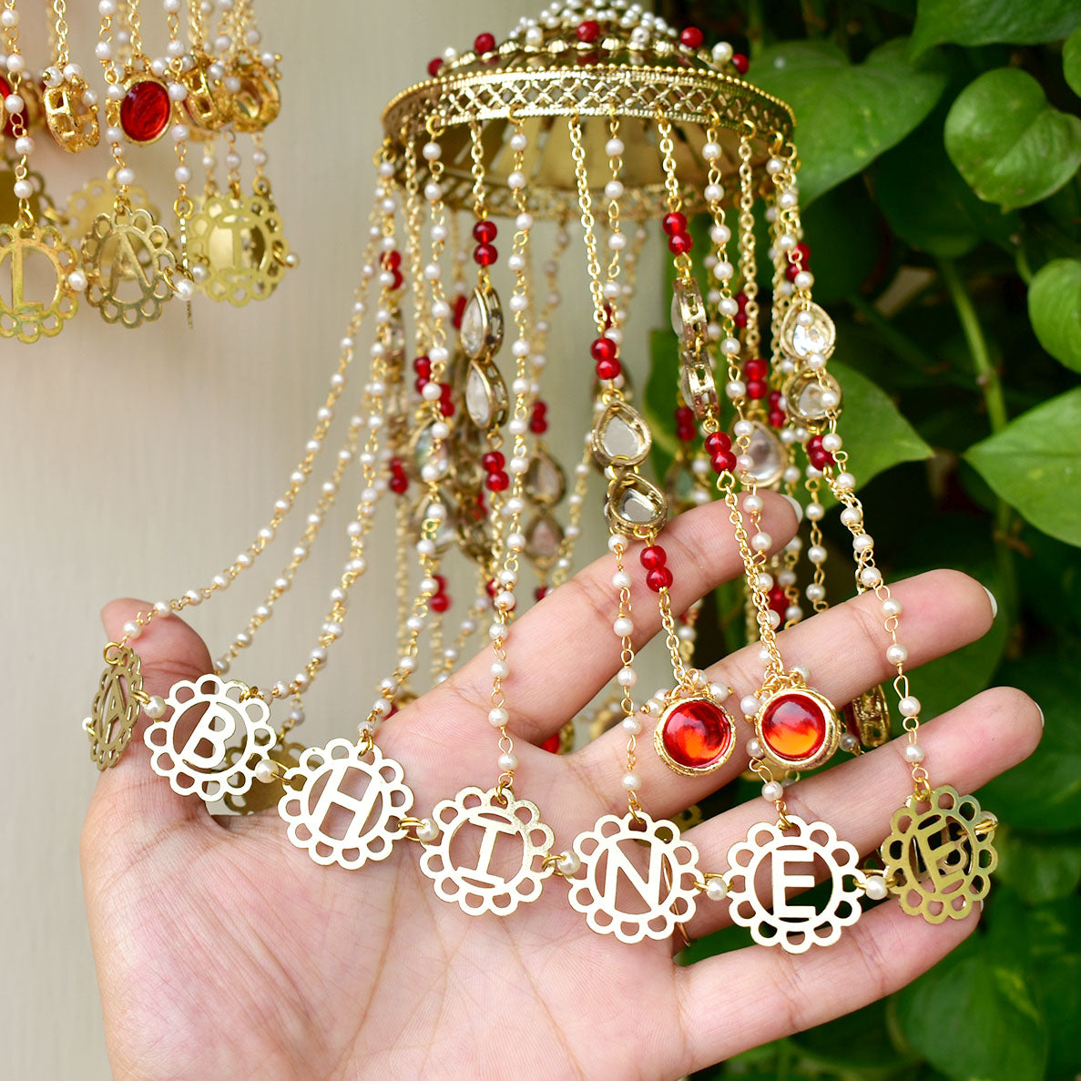 Red Kundan Personalised Name Kaleera