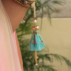 BeAbhika Gold Tone Blue Tassel PersonaliSend Bhabhi Name Lumba Rakhi For Sister In Law Designer Unique Bhabhi Rakhi Lumba Available In India Best Price Online Send Rakhi To Bhai Brother Hanging Lumba With Thread CustomiSend Name Bhabhi Lumba