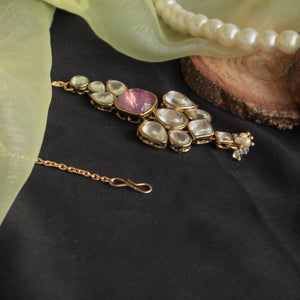 white glass kundan mangtika Beabhika Handmade Purple Artificial Jewelry Kundan Maangtikka Golden Maang Tikka With Pearls Kundan Wedding Jewelry Trendy Earrings Daily Wear Party Wear Traditional Ethnic Dress Jewelry Head Accessory Bridal Jewelry Set Online Cash On Delivery