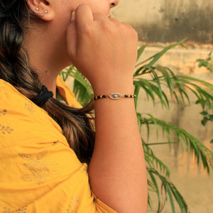 blue, black beads & mixed alloy.