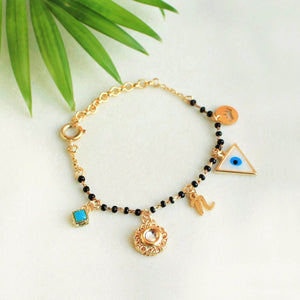 black beads enameled elements mangalsutra bracelet