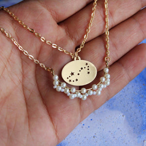 Pearl Crescent Celestial Zodiac Charm Necklace - BeAbhika.com