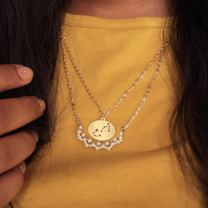 Pearl Crescent Celestial Zodiac Charm Necklace - BeAbhika.com