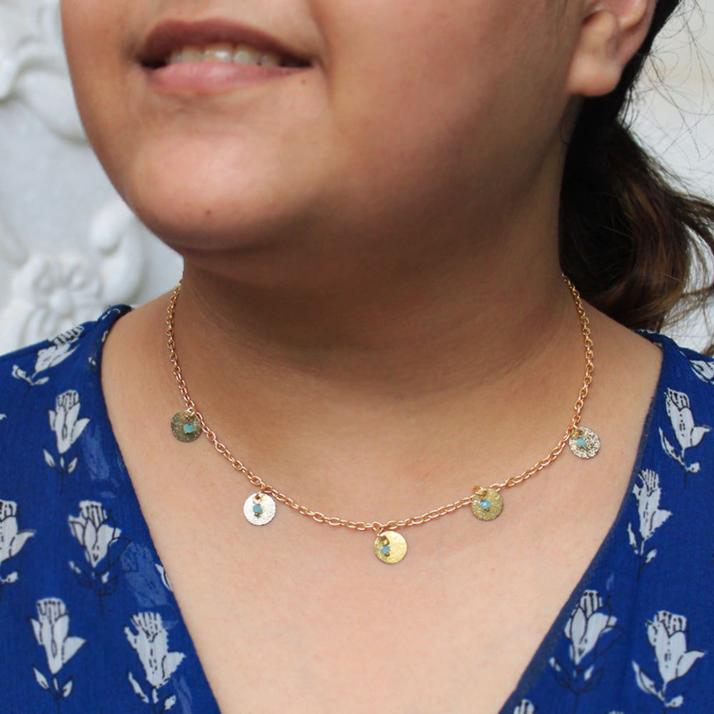 Glass Beads With Coins Necklace