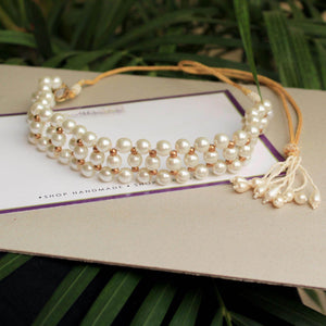 Kundan choker set in gold-tone with matching earrings and long bridal necklace, perfect for wedding functions , festive and bridal wear