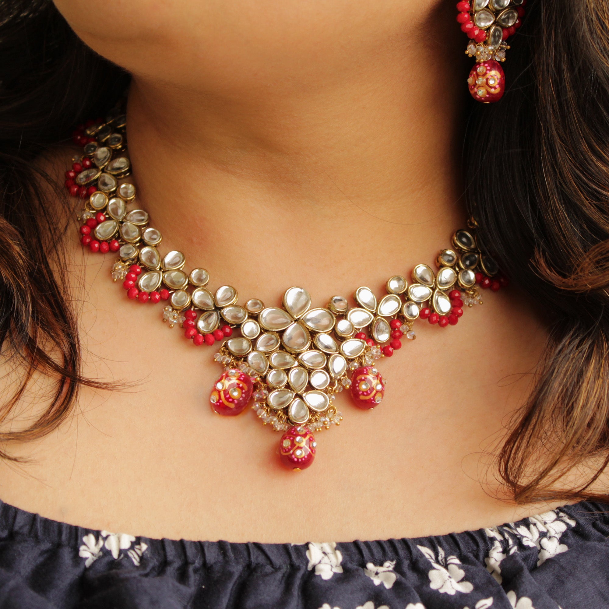 Red kundan store necklace set