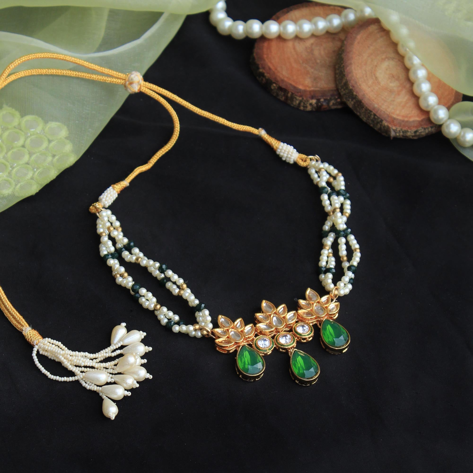 colorful glass kundan handmade choker nacklace with matching earrings
