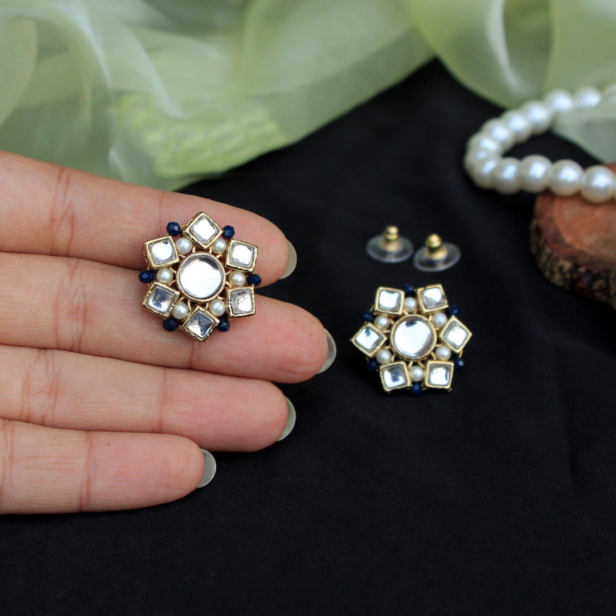 white glass kundan handmade nacklace with matching earrings