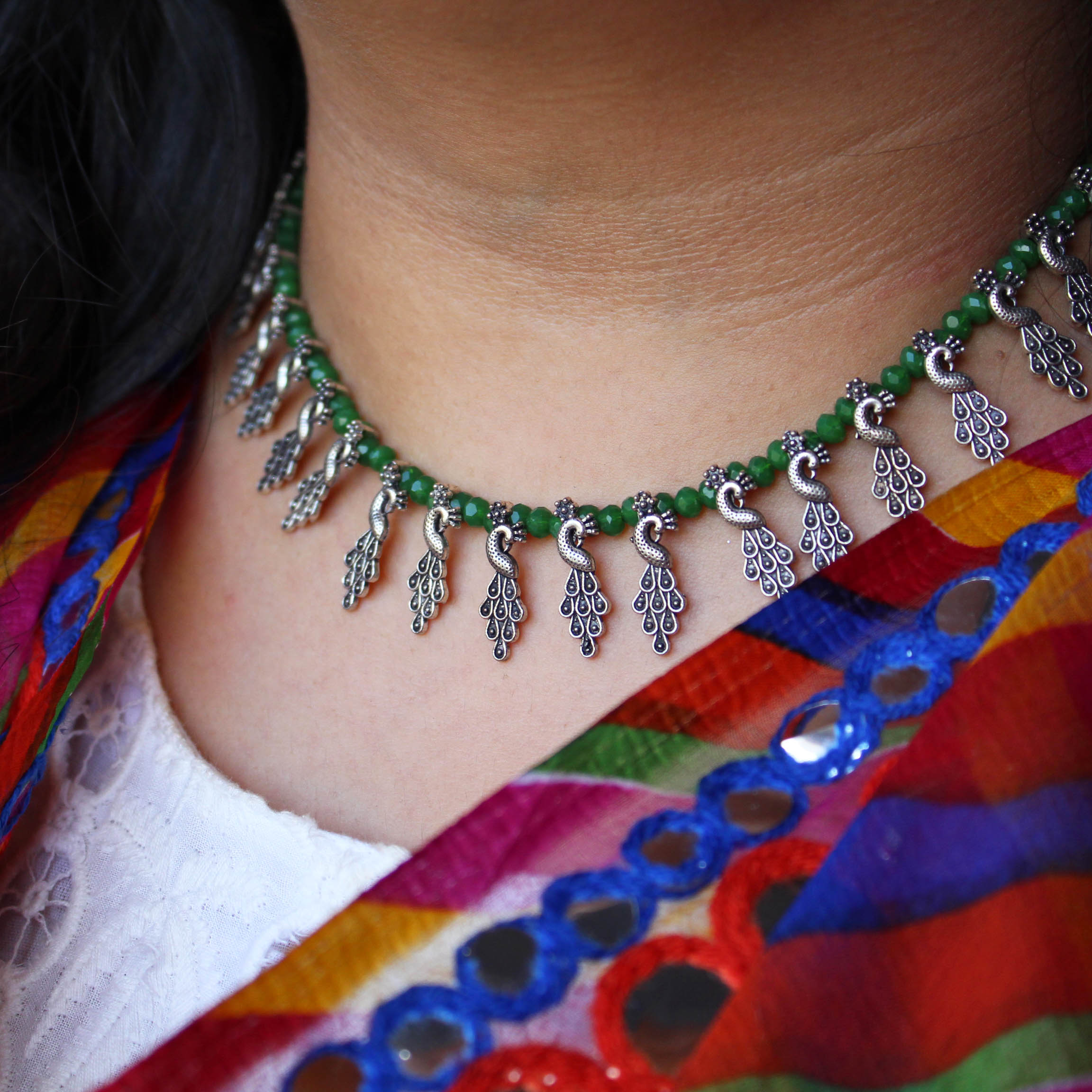 Intricate Beaded Peacock Motif Necklace
