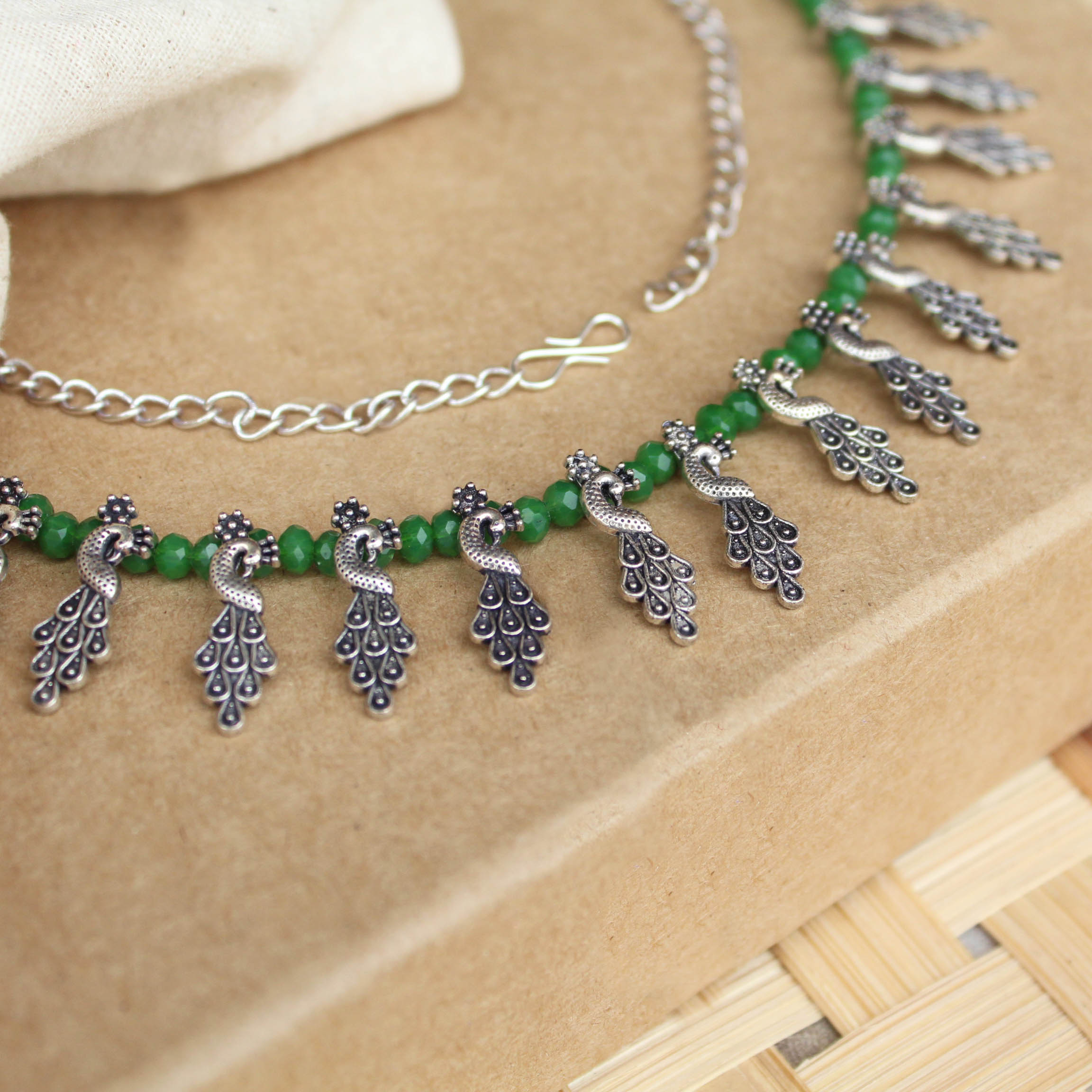 Intricate Beaded Peacock Motif Necklace
