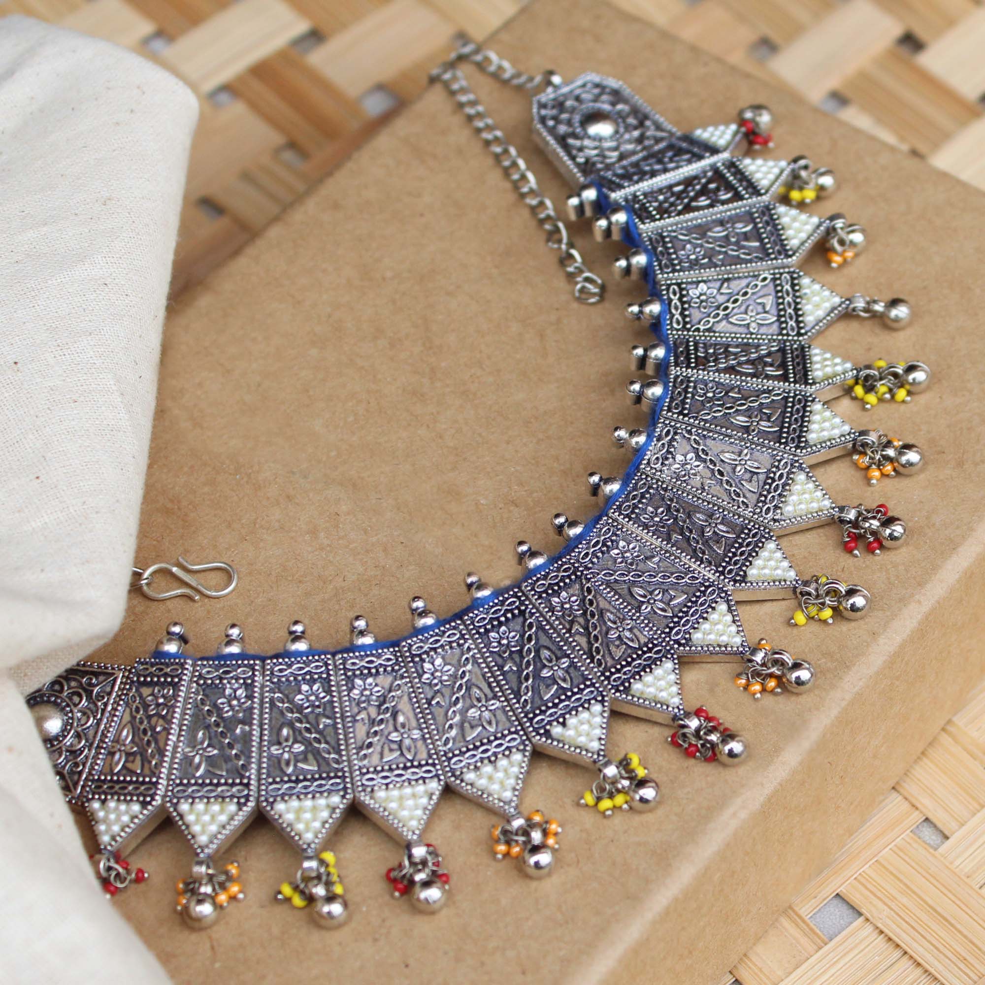 Oxidized Pearl Studded Statement Necklace
