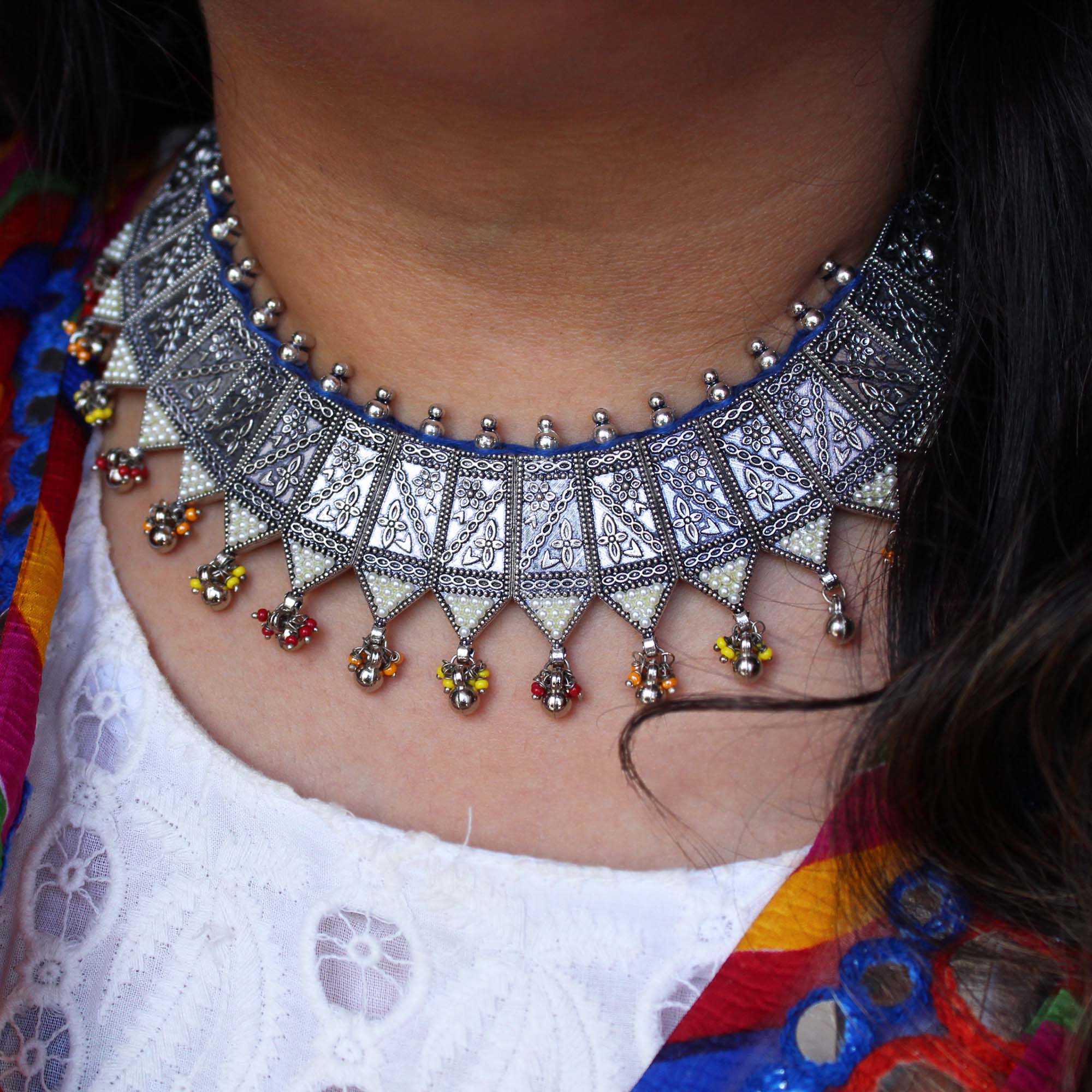 Oxidized Pearl Studded Statement Necklace