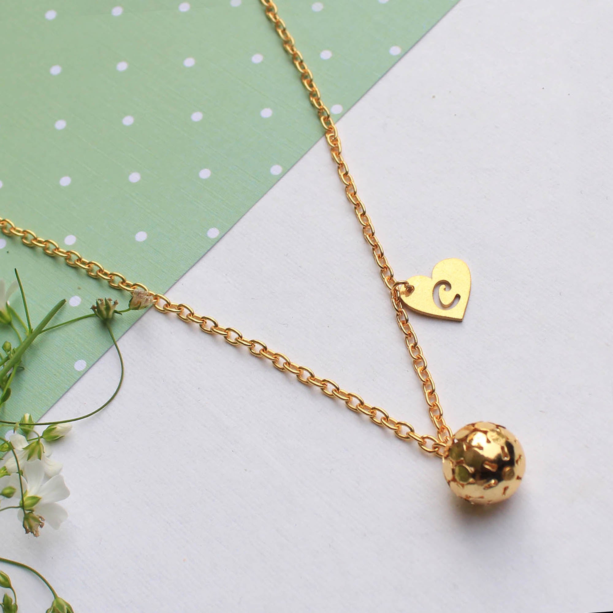 Golden Ball And Initial Personalised Necklace
